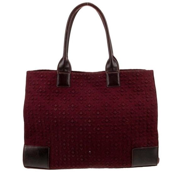 Tory Burch Authentic Solid Burgundy Wine Red Tote Bag Leather Nylon - Picture 4 of 10